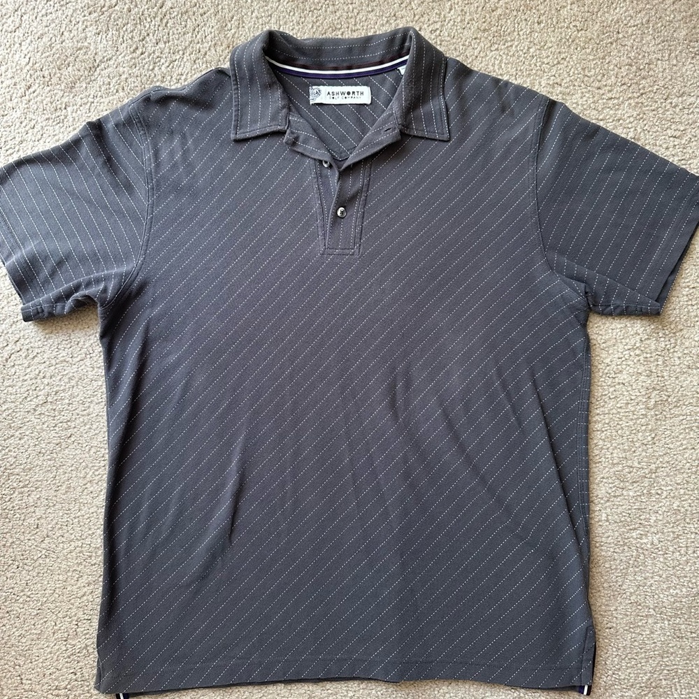 Ashworth Gray Striped Golf Polo
